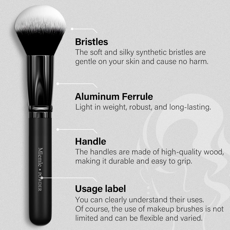 Mlemle Makeup Brushes Set, Professional 26 Pcs Makeup Kit, Include Powder Foundation Concealers Blush Eye shadows Eyebrow 21 Pcs Makeup Brushes and 2 Powder Puff, 3 Makeup Sponge(A01-Black) - Image 3